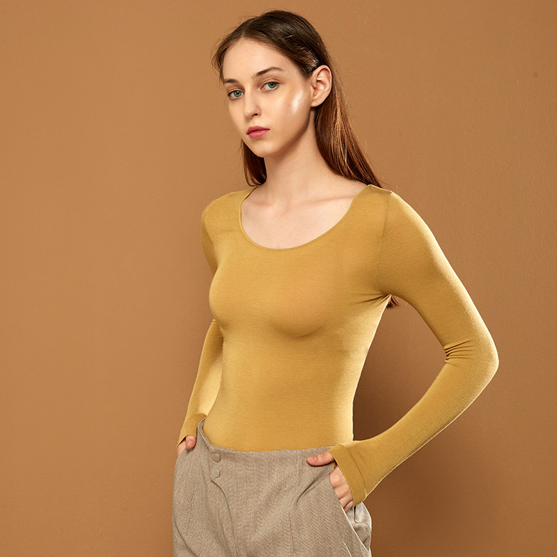 Japan Meiyabi invisible large round collar inner clothes Autumn clothes wear a single top light tight heating clothes for women