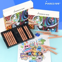 Marco Marco Color Lead Kindergarten Children's Colored Pencil Triangle is easy to grasp 12-color 24-color thick and hidden color core children painting color brush D620