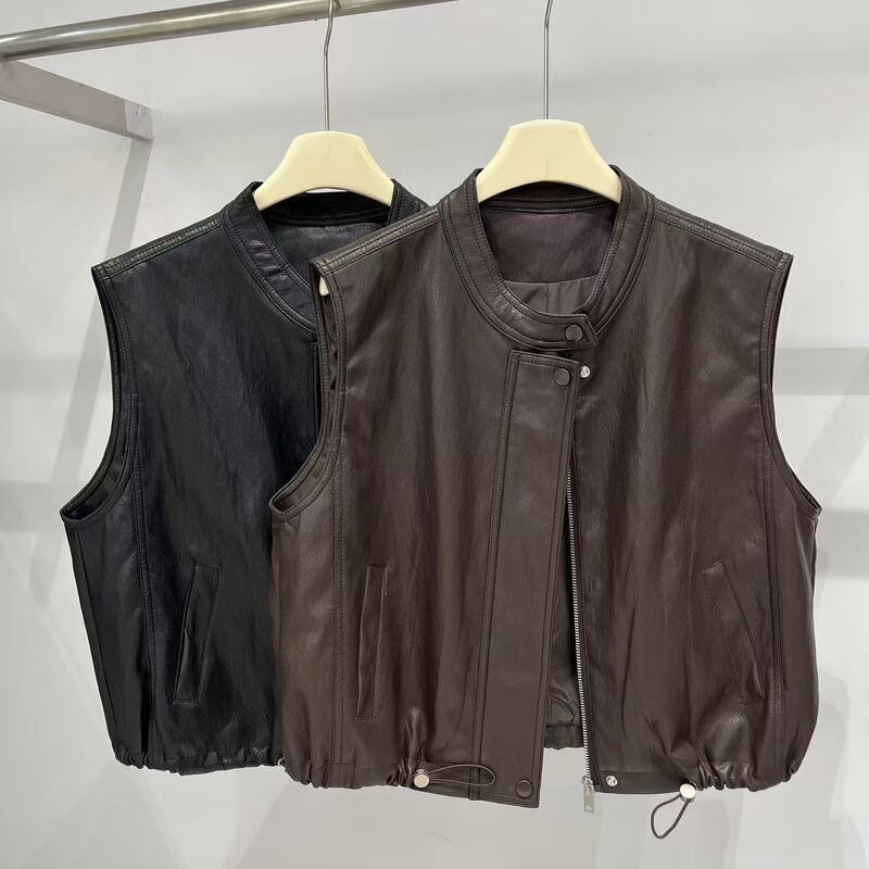 Motorcycle Style Pu Leather Vest Jacket for Women, 2026 Autumn New Sleeveless Commuter Slim-Fit Protein Leather Jacket Top Motorcycle Style Pu Leather Vest Jacket for Women, 2026 Autumn New Sleeveless Commuter Slim-Fit Protein Leather Jacket Top