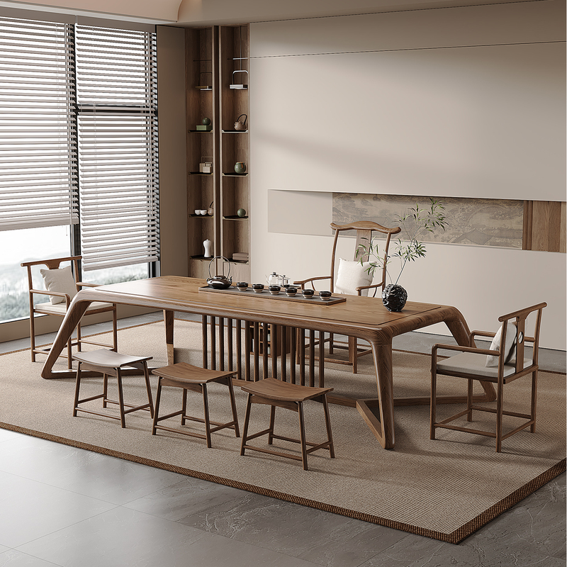 New Chinese-Style Solid Wood Screen Partition, Large Tea Table, and Luohan Bed Combination, Modern Minimalist Living Room Furniture with a High-End Feel