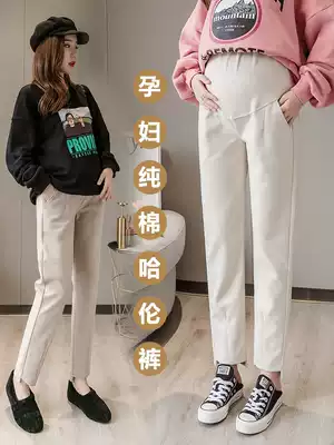 Pregnant women's trousers Spring and autumn outer wear inner pants Autumn fashion loose wool nine-point pants Autumn and winter pure cotton maternity clothes