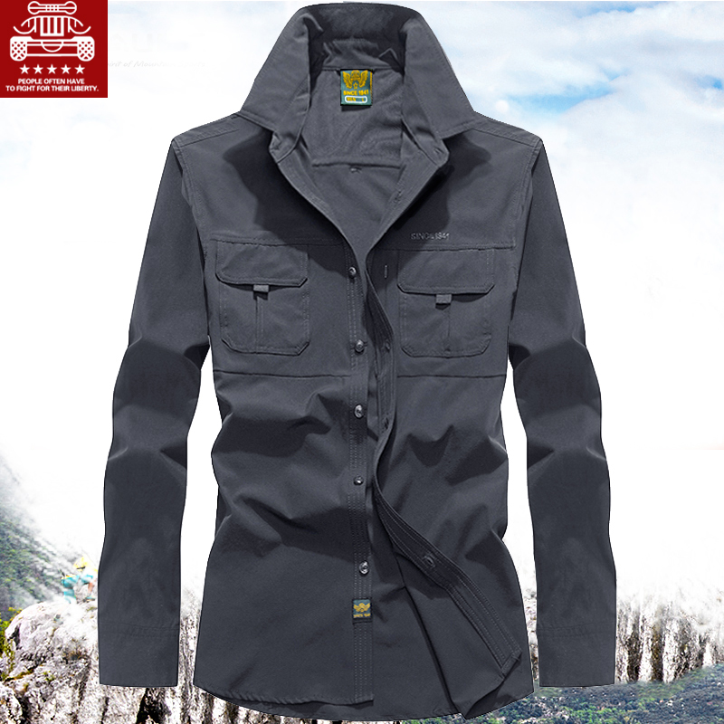 Battlefield jp summer elastic quick-drying non-ironing shirt men's outdoor ice silk loose water-repellent mountaineering tooling shirt