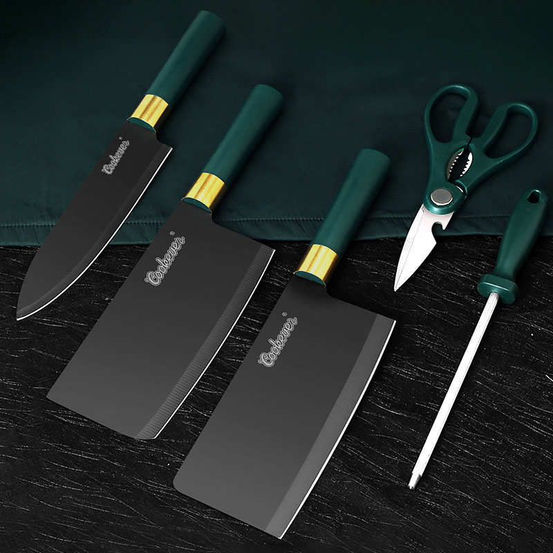 Kitchen knife chopping board full set of knives kitchen household sliced knife kitchen knife combination kitchen set dark green knife holder