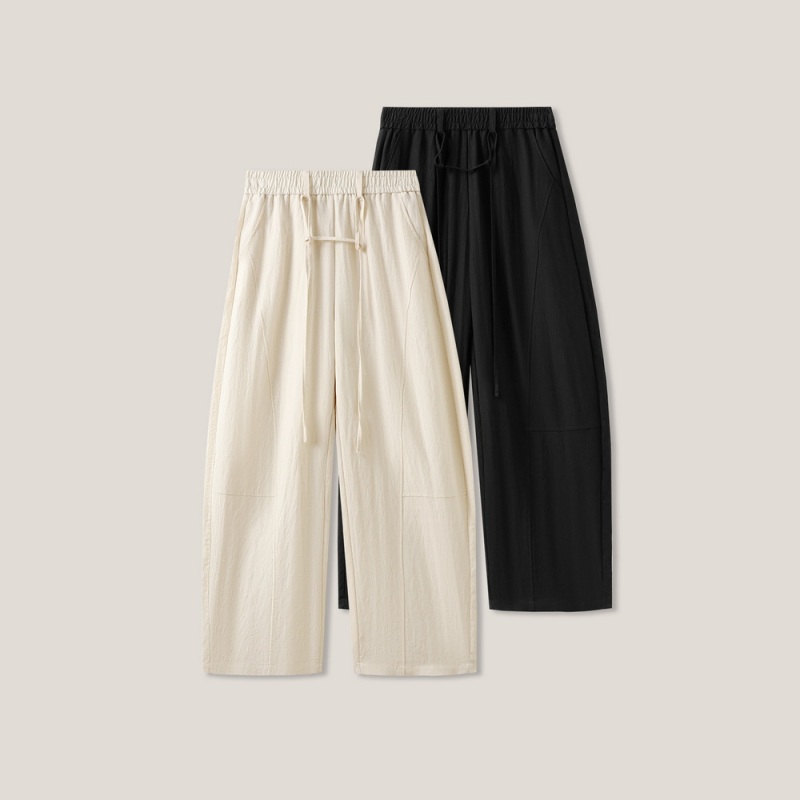 4-23F B Women's Fashion Drawstring Elastic Waist Simple Linen Curved-Leg Pants Casual Pants Ss26134