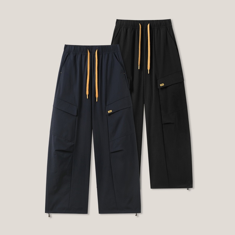 6-16F C Drawstring Elastic Waist Solid Color Versatile Loose Casual Straight-Leg Cargo Pants Ss26630