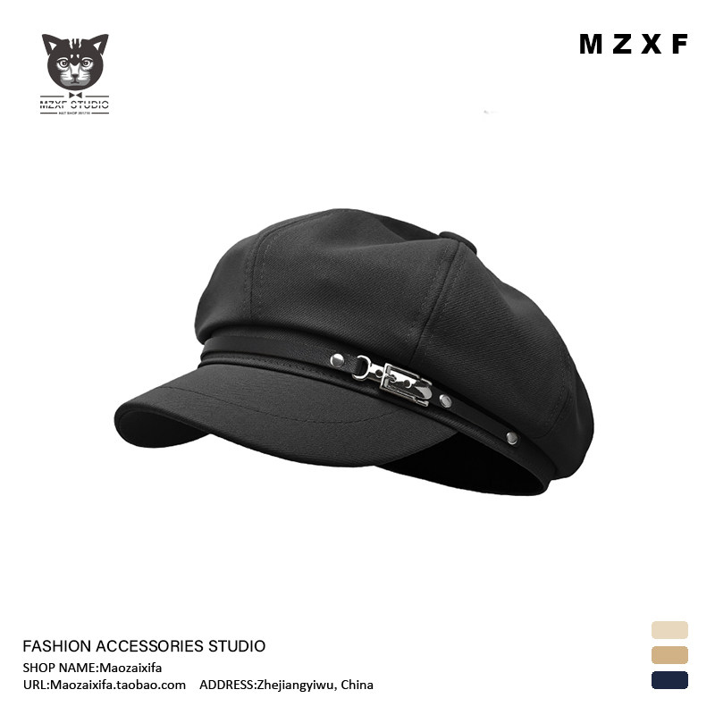 レディース八角形ベレー帽 2026年春秋新作 ブリティッシュレトロニュースボーイキャップ ペインターハット 万能ブラックネイビーキャップ