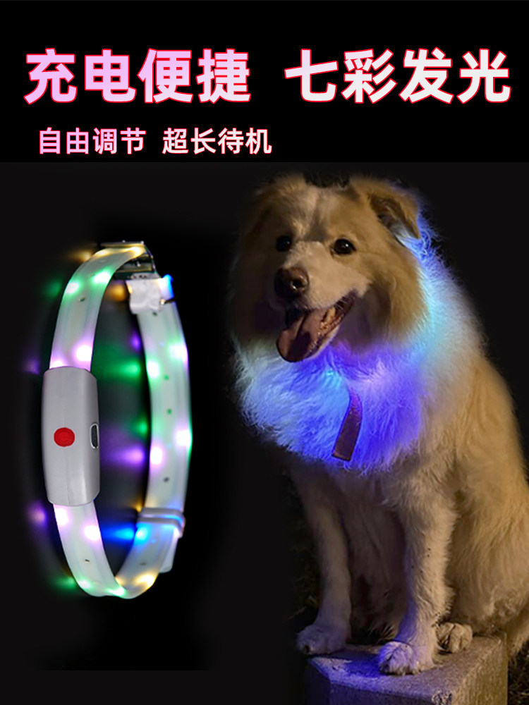 Chukchi Pet Luminous Collar for Medium and Large Dogs USB Rechargeable Led Dog Anti-Lost Colorful Collar with Leash