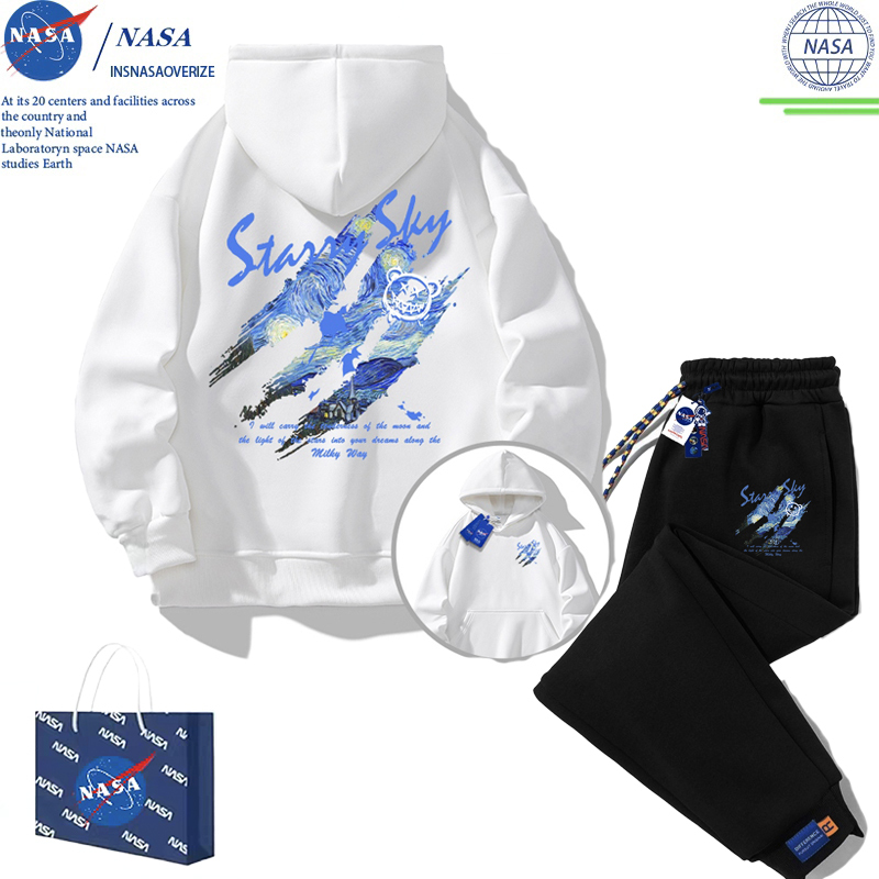 Nasa Co-Branded Van Gogh Starry Night Casual Suit for Men, Autumn and Winter, Cool and Stylish Outfit for Teenagers, Sweatshirt, Complete Set for Students