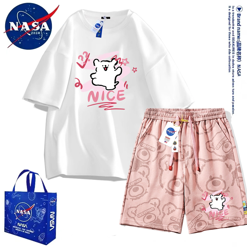 Nasa Co-Branded Puppy Cartoon Shorts Set for Men and Women, Summer Thin Short-Sleeved Casual Sports Two-Piece Set