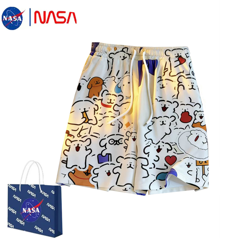 Nasa Co-Branded Quick-Drying Shorts for Men and Women, Summer Thin Ice Silk Sleep Shorts, Can Be Worn Outside, Beach Shorts, Five-Point Shorts