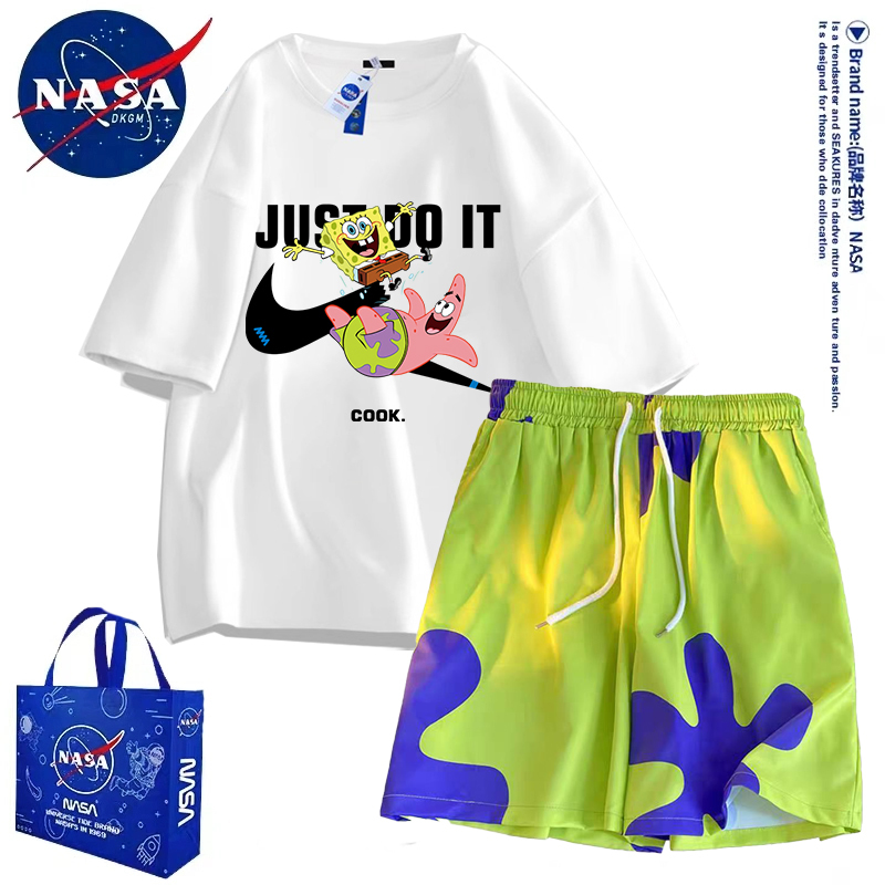 Nasa Co-Branded [Two-Piece Set] Patrick Star Shorts Men's Summer Youth Short-Sleeved Suit Loungewear Pajamas