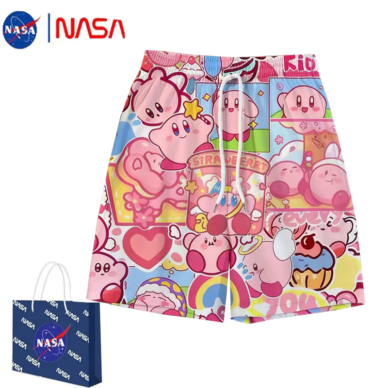 Nasa Co-Branded Kirby Shorts for Men and Women, Summer Casual Home Ice Silk Pajama Pants, Water-Resistant Quick-Dry Beach Shorts