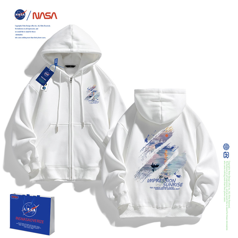Nasa Co-Branded Oil Painting Starry Sky Cardigan Hooded Sweatshirt for Men and Women, Autumn and Winter Trendy American Graffiti Fleece-Lined Jacket Nasa Co-Branded Oil Painting Starry Sky Cardigan Hooded Sweatshirt for Men and Women, Autumn and Winter Trendy American Graffiti Fleece-Lined Jacket
