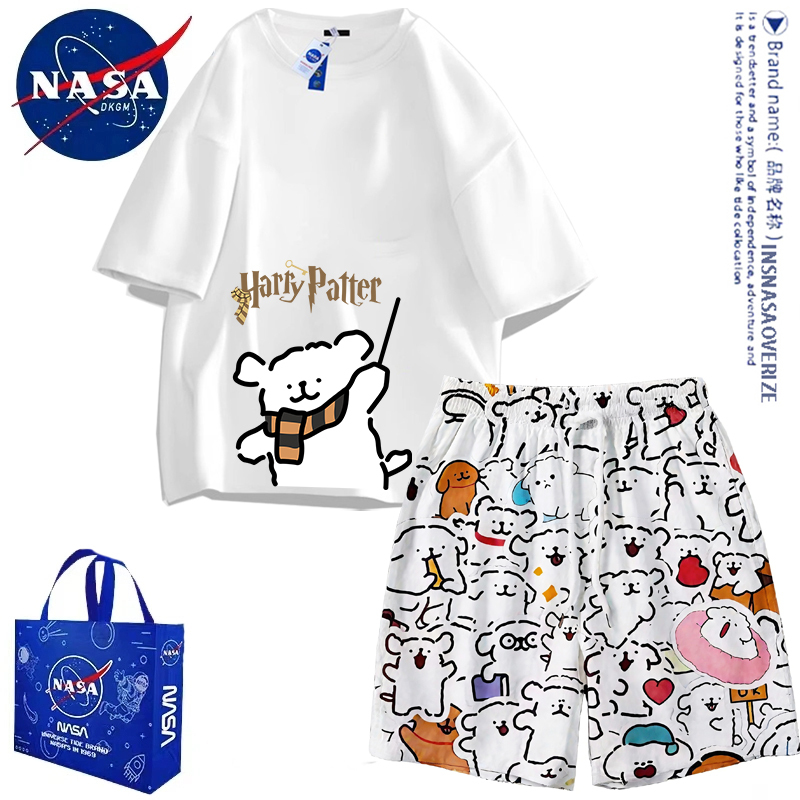 Nasa Co-Branded Striped Puppy Shorts Set for Men and Women, Summer Cartoon Cute Pajamas, Casual Outerwear, Home Wear Nasa Co-Branded Striped Puppy Shorts Set for Men and Women, Summer Cartoon Cute Pajamas, Casual Outerwear, Home Wear