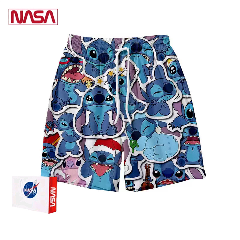 Nasa Co-Branded Cartoon Stitch Shorts for Men and Women, Summer Loose Pajama Pants, Casual Couple Beach Vacation Shorts Nasa Co-Branded Cartoon Stitch Shorts for Men and Women, Summer Loose Pajama Pants, Casual Couple Beach Vacation Shorts