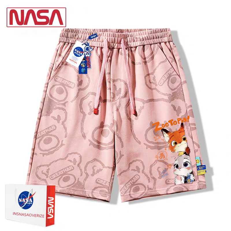 Nasa Co-Branded Zootopia Casual Shorts for Men and Women, New Summer Couple's Sleepwear, Quick-Dry Five-Point Beach Shorts