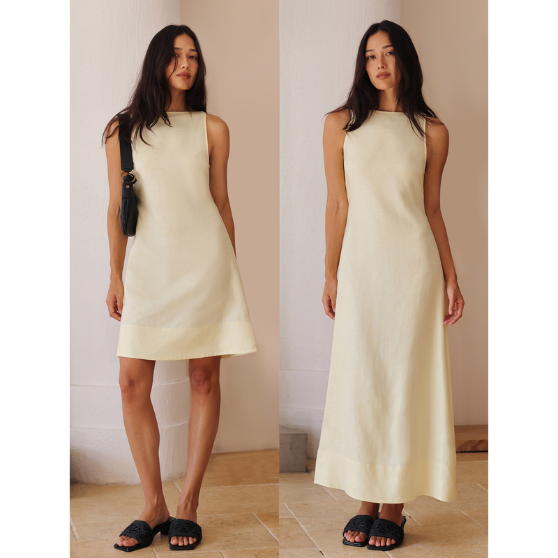 Damostudio Fashionable French Style Simple Off-Shoulder Tencel Linen Textured Sleeveless Dress in Cheese Yellow Damostudio Fashionable French Style Simple Off-Shoulder Tencel Linen Textured Sleeveless Dress in Cheese Yellow
