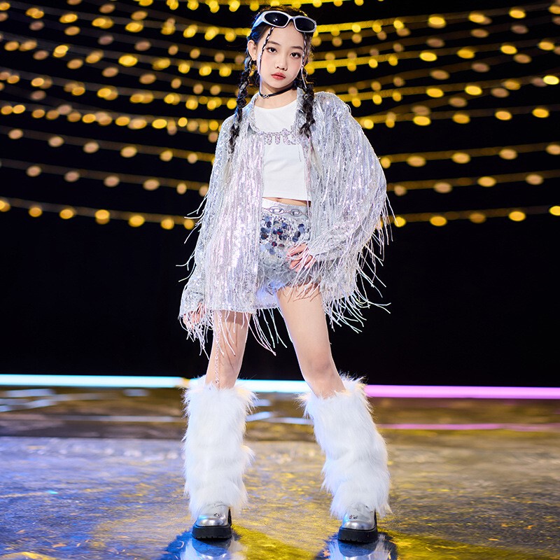 Children's Hip-Hop Clothing Sequin Tassel Jacket Shiny Jazz Dance Drum Set Super Shiny Latin Dance Personalized Performance Costume Children's Hip-Hop Clothing Sequin Tassel Jacket Shiny Jazz Dance Drum Set Super Shiny Latin Dance Personalized Performance Costume