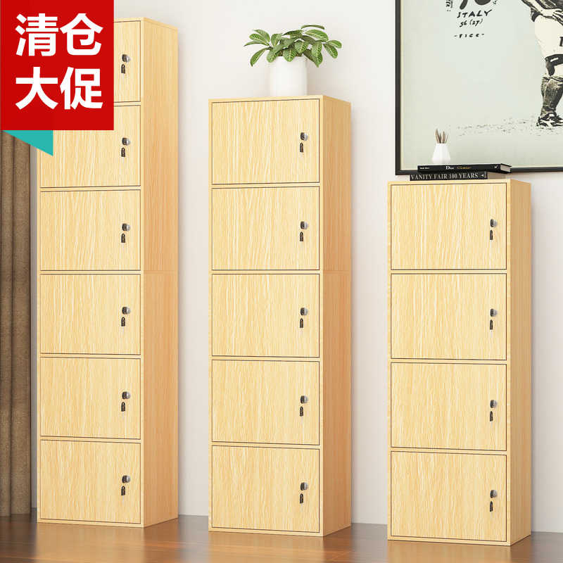 简约现代三层带门柜木书柜书架柜子储物柜收纳柜加高加深加宽带门