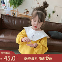 Little pudding girl spring clothes 2021 new childrens foreign style spring coat baby Korean doll collar childrens clothing