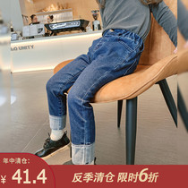 Little pudding childrens clothing 2021 New Girls spring jeans children spring trousers foreign baby fashionable pants