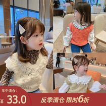 Childrens clothing 2021 new girls foreign style hollow knitted waistcoat baby autumn coat children Korean version of wool vest tide