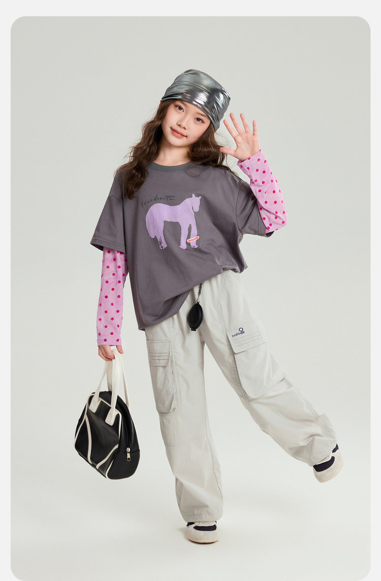 Pudding Haru 2026 Summer Collection Girls' Cool-Touch Breathable Faux Two-Piece Sun Protection Long Sleeve T-Shirt — 22