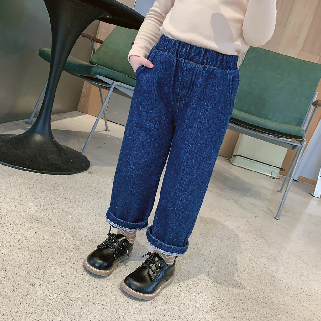 Momo's home custom children's clothing new girls' western style jeans children's autumn and winter pants baby winter trousers straight pants