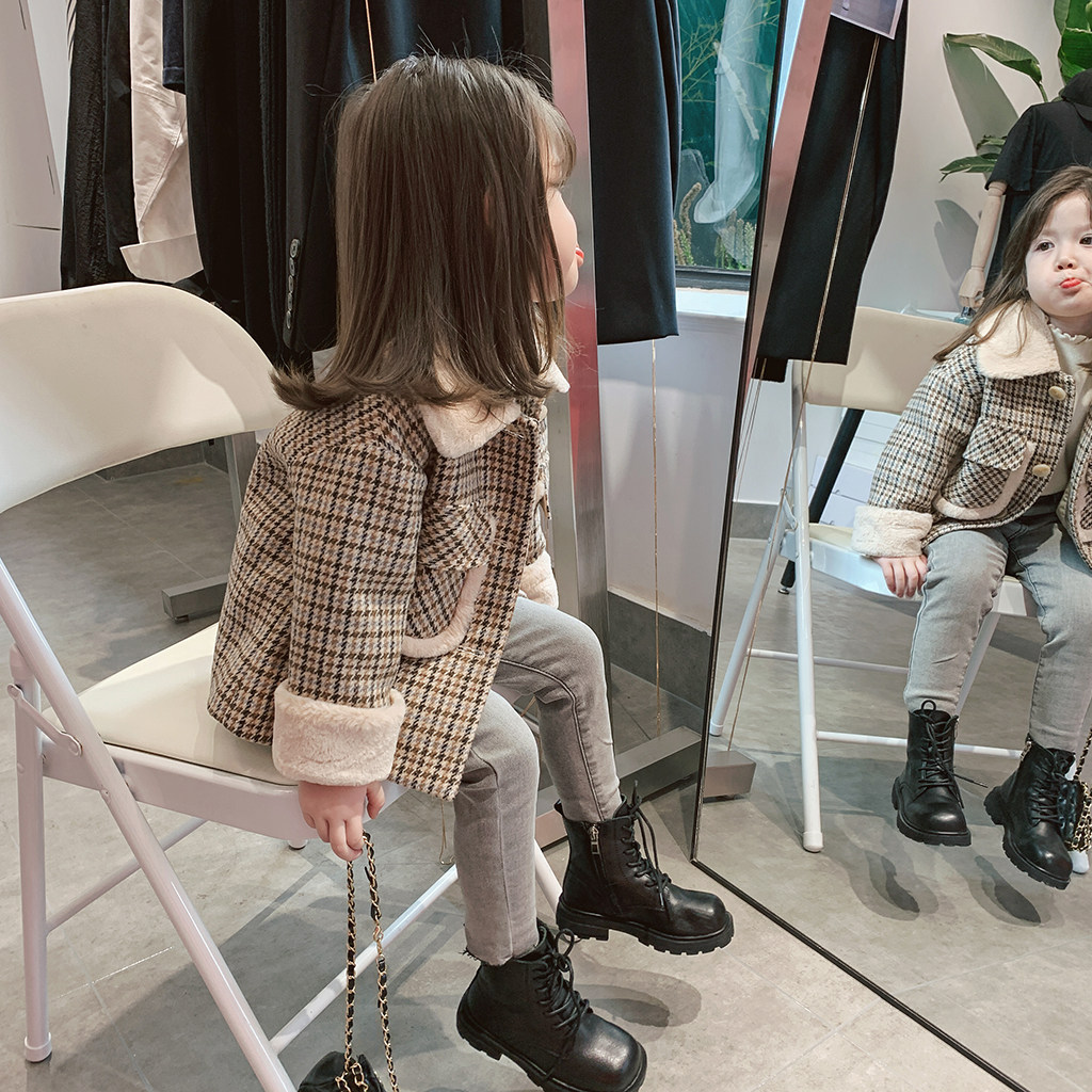Foam Foam Home Custom Children's Clothing Children Plaid Jacket Baby Autumn Winter Korean Version Blouses Girl Foreign Autumn Clothes Clothes