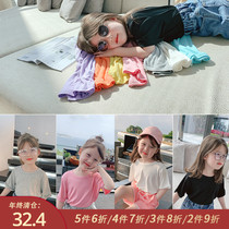 Little pudding baby baby childrens clothing 2021 new childrens summer girls modal T-shirt girls foreign style short sleeve shirt