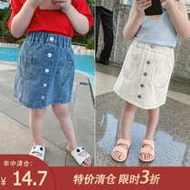 A004baby girls long skirt 2021 childrens clothing summer new foreign denim skirt childrens net red skirt tide