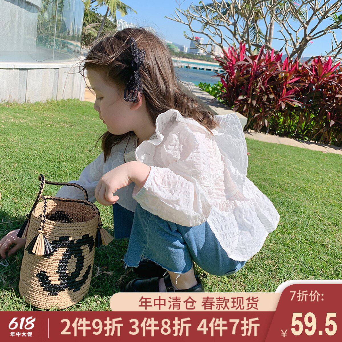 Foam Foam Home Custom Child Clothing 2022 New Girl Doll Blouse Blouse Children Foreign Pie Shirt Baby Spring Dress Shirt
