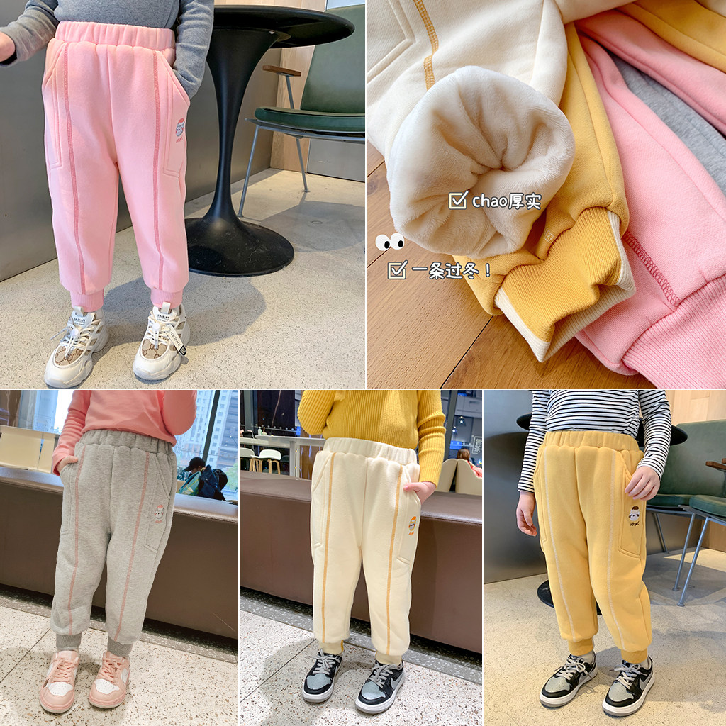 Momojia custom children's clothing new girls' casual pants children's Western style warm pants baby plus fleece sports pants thick