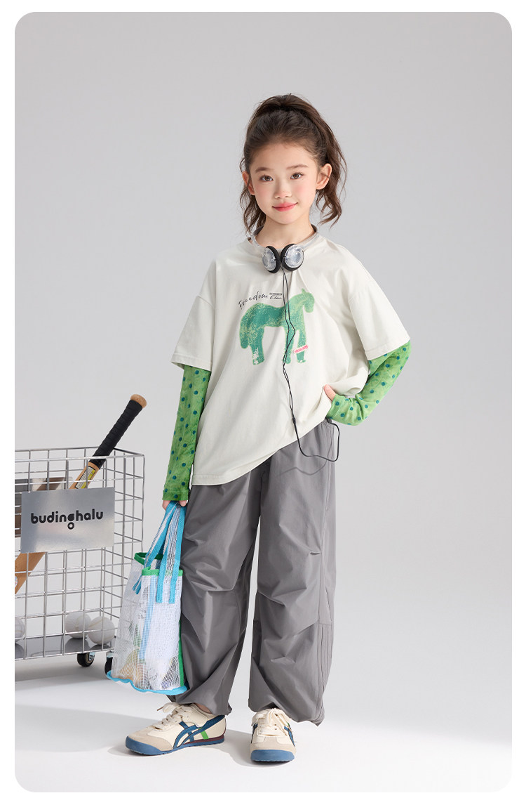 Pudding Haru 2026 Summer Collection Girls' Cool-Touch Breathable Faux Two-Piece Sun Protection Long Sleeve T-Shirt — 25