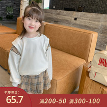 Little pudding baby baby childrens clothing baby Autumn Net red plaid suit girl foreign air two sets children Spring and Autumn Tide