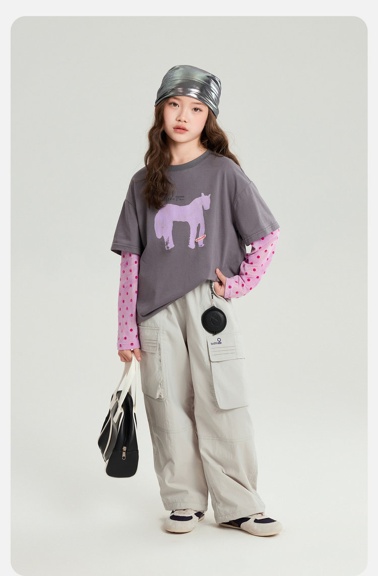 Pudding Haru 2026 Summer Collection Girls' Cool-Touch Breathable Faux Two-Piece Sun Protection Long Sleeve T-Shirt — 21