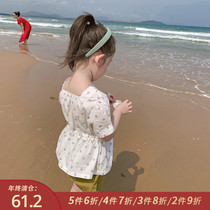 Little pudding baby baby childrens clothing 2021 new girls cotton floral shirt childrens summer short sleeve baby shirt thin