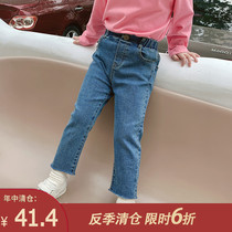 Girls foreign style pants childrens clothing 2021 new childrens spring and autumn Korean jeans baby Autumn casual pants trousers