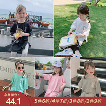 Little pudding baby baby childrens clothing 2021 New baby foreign style T-shirt children cotton summer girls short sleeve shirt thin