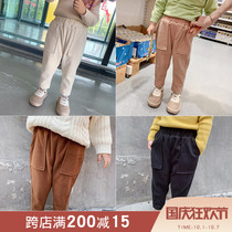 A250 new winter girls Korean version plus velvet thickened warm baby woolen pants autumn and winter children long pants