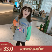 Childrens clothing 2021 New Girl color color T-shirt skirt baby Foreign style long coat childrens cotton cartoon Spring