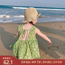 Little pudding baby baby childrens clothing 2021 New baby summer flower set children Korean two-piece girl clothes