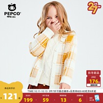 Piggy Banner Childrens Clothing Girls Cardigan Sweater Childrens Plaid V-neck Knit Winter New Medium Childrens Sweater