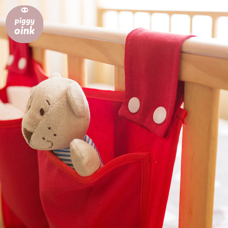 Crib Fence Storage Hanging Bag Newborn Bedside Storage Bag Diaper Bottle Clothes Canvas Oxford Bag