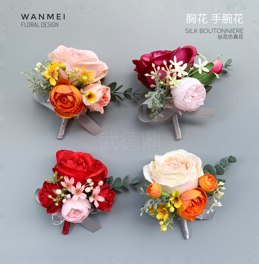 European wedding Bride and groom Best man Bridesmaid Father mother title Lapel flower note Wedding streamer Corsage gift instrument