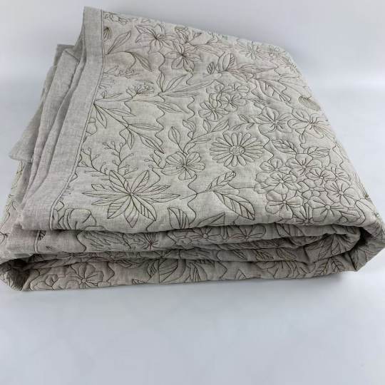 爱丽丝 100%汉麻重工刺绣垂坠感绗缝工艺盖毯大麻床盖双雨露凉席