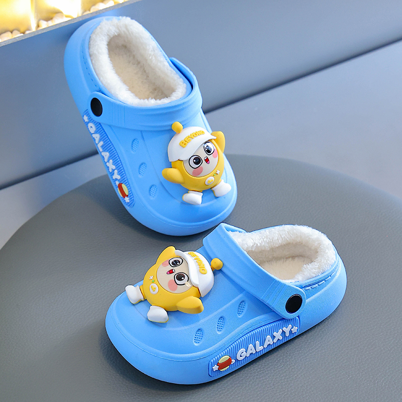 Eggboy Party Children's Cotton Slippers for Boys and Girls, Winter Waterproof Indoor Kids' Baby Warm Cartoon Non-Slip Cotton Shoes