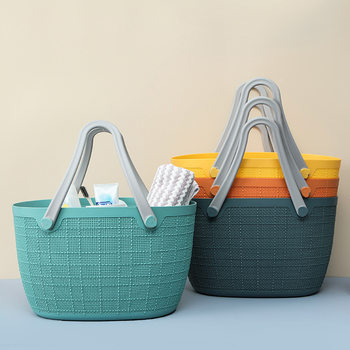 Household large capacity dirty clothing basket, portable grocery shopping basket, linen pattern storage basket