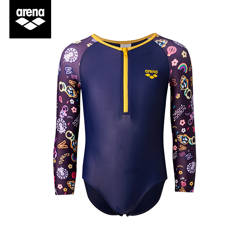 arena Arina girls one-piece triangle long sleeve sunscreen swimsuit printed children's swimsuit KSS1702WK
