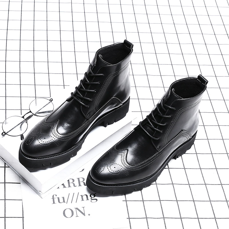 Men's pointed high cylinder leather boots casual leather shoes Men's Korean version High Bright men's shoes Fall Inn hairstylist Male boot Boots Subtidal